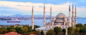 Aerial View Blue Mosque Ocean