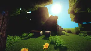 غابة ماينكرافت جميلة مع الشمس