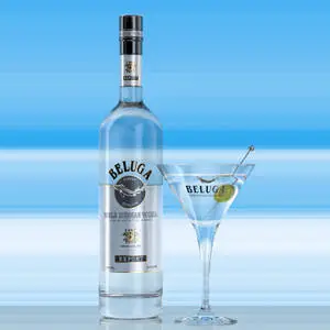 Beluga Vodka Bottle With Beach Martini