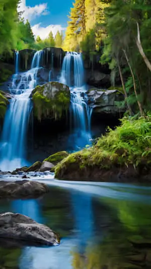 Blissful Waterfall and Lake in Harmony. smartphone wallpaper