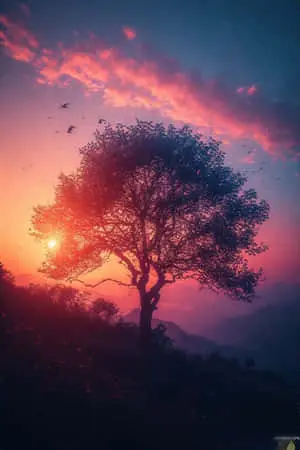 Cinematic Dusk Lone Tree at Sunset 4k