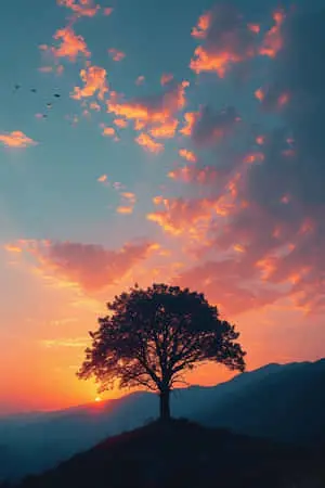 Cinematic Dusk Lone Tree at Sunset 4k