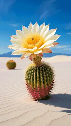 Colorful cactus with flower in desert sand dunes – hd wallpaper