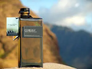 Corzo Anejo Tequila set against a mountainous backdrop