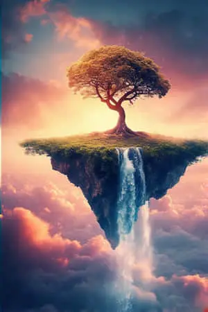 Dreamscape Haven Floating Island with Waterfall & Tree