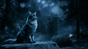 Maine Coon in Misty Forest