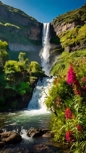 Majestic Waterfall Overlooking a Vibrant Landscape. smartphone wallpaper