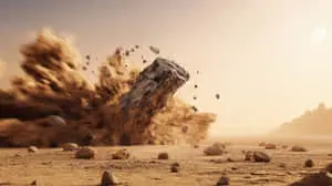 Meteorite Striking Desert Ground with Explosive Force	