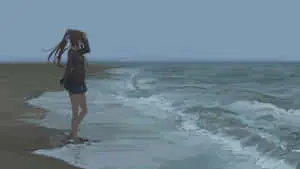 فتاة الأنمي مونيكا على الشاطئ
