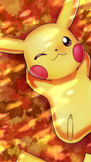 Pikachu 3D Pokémon And Autumn Leaves