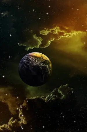 Planet Earth Between Green Clouds