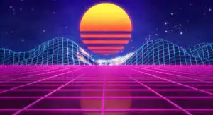حقل شبكي نيون وجبل بنمط Retrowave بدقة 4K