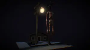 Siren Head Beside Post And House