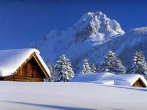 Log Cabins In The Alps With Snow 4K