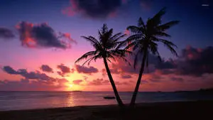 A picturesque sunset at an ocean beach. 