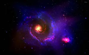 Experience a celestial journey into a swirling blue and purple galaxy