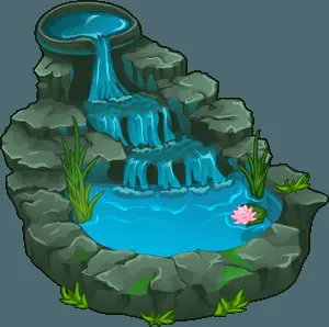 Tranquil Cartoon Waterfall Pond