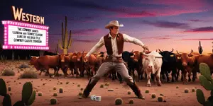 Western movie scene with cowboy