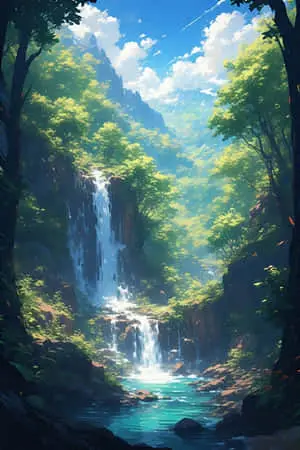 Whimsical Forest Waterfall Adventure