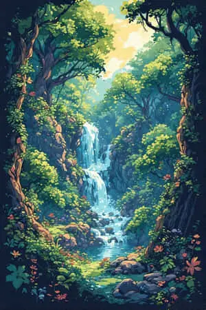 Whimsical Forest Waterfall Adventure
